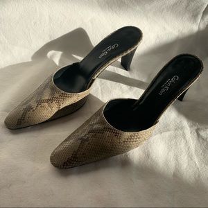 Italian made Calvin Klein real snakeskin mules.